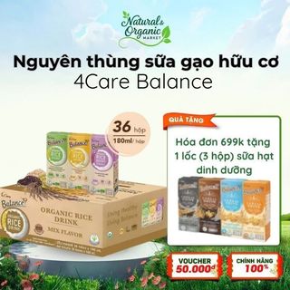 Thùng Sữa Gạo Hữu Cơ 4Care Balance 36 Hộp 180ml/Hộp Vị Vani /Gạo Tím/Không Đường - Natural Market