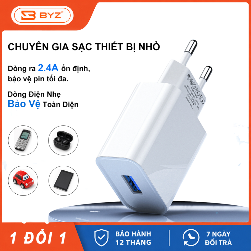 BYZ U409 Củ Sạc Nhanh 2.4A Cổng USB Chính Hãng Chuẩn Chứng Nhận 3C An Toàn