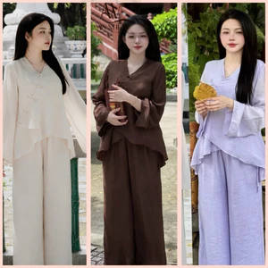 Bộ Pháp Phục Xô Đũi Vạt Chéo Cổ Tim Phối Nút , Bộ pháp phục truyền thống | Đồ Lam An Nhiên