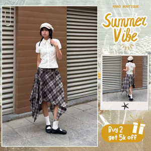 Chân váy caro nữ phối dây phong cách Hàn Quốc, chân váy tà dài bất đối xứng | KHAO BOUTIQUE