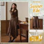 Chân váy dài caro nâu dáng bất đối xứng phối khoá cài vintage thanh lịch | KHAO Boutique
