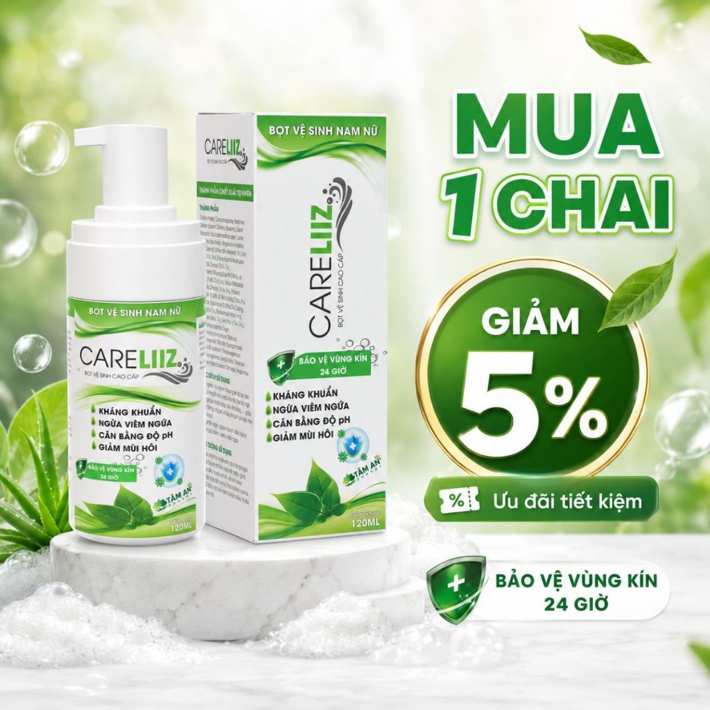 Bọt Kháng Khuẩn Nam Nữ CARELIIZ 120ml - Hỗ Trợ Xử Lý Sùi, Hạt Ngọc, Mụn Li Ti, Giảm Mùi, Mụn Vùng Kín