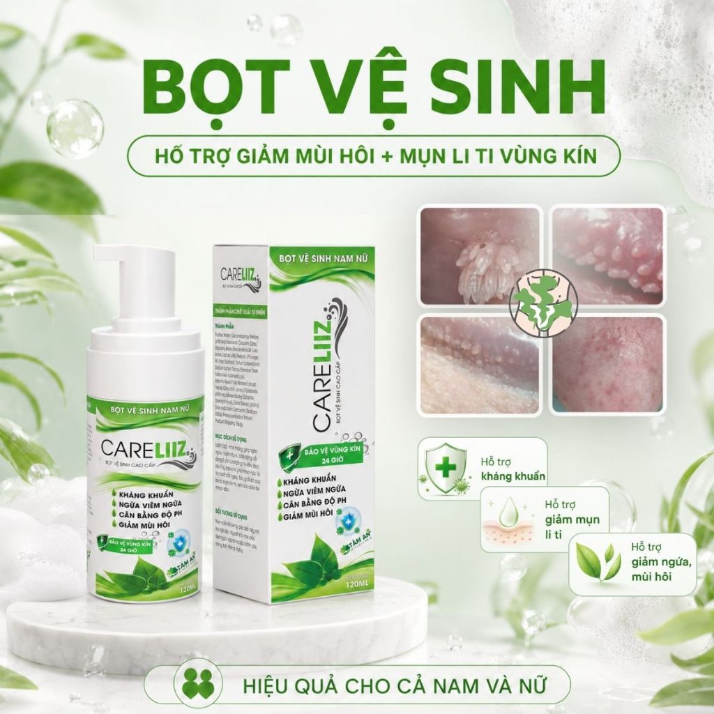 Bọt Kháng Khuẩn Nam Nữ CARELIIZ 120ml - Hỗ Trợ Xử Lý Sùi, Hạt Ngọc, Mụn Li Ti, Giảm Mùi, Mụn Vùng Kín