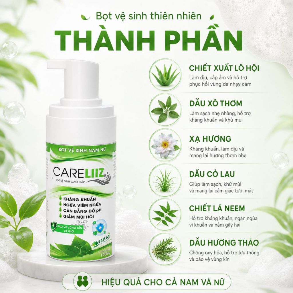 Bọt Kháng Khuẩn Nam Nữ CARELIIZ 120ml - Hỗ Trợ Xử Lý Sùi, Hạt Ngọc, Mụn Li Ti, Giảm Mùi, Mụn Vùng Kín