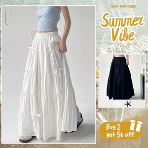 Chân váy dài lưng thun, chân váy dáng dài chất vải gió nhăn lụa mềm mịn | KHAO BOUTIQUE