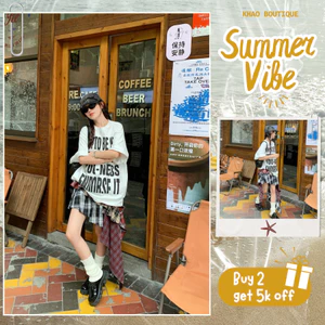 Chân váy kẻ caro giả áo buộc ngang eo, xếp tầng nhiều tà bất đối xứng | KHAO Boutique