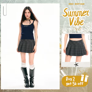 Chân Váy Ngắn Kẻ Caro Cotton Cạp Trễ Phong Cách Y2K, chân váy ngắn dáng chữ A | KHAO Boutique
