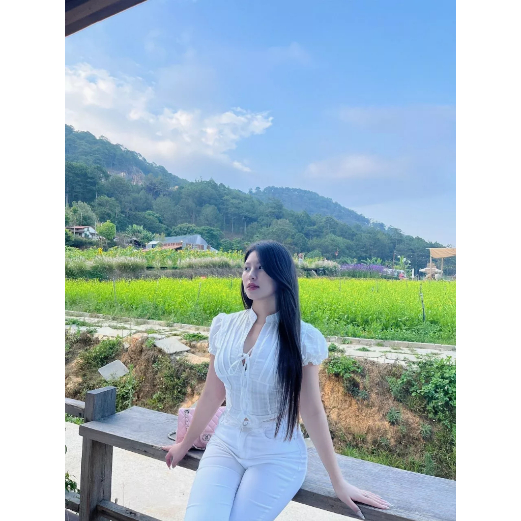 Áo Kiểu Nữ Dáng Croptop Chi Tiết Cổ Tàu Tay Bồng Cột Dây Nơ, Áo Kiểu Nữ Siêu Hot Hit Phù Hợp Đi Chơi Đi Du Lịch - KA832