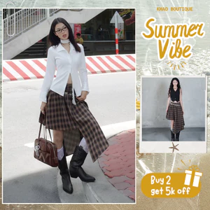 Chân váy caro tà dài chân váy dáng dài lệch tà hack dáng che khuyết điểm chân | KHAO Boutique
