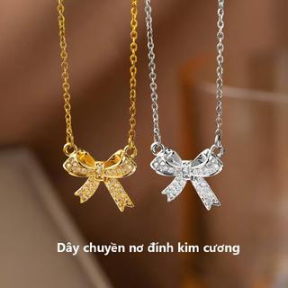 Vòng Cổ Nơ Đính Kim Cương Lấp Lánh | Thép Titan Không Dị Ứng, 2 Màu Vàng/Bạc