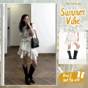 Chân Váy Xếp Tầng Trắng Dáng Ngắn, Bất Đối Xứng Cá Tính Vintage | KHAO BOUTIQUE