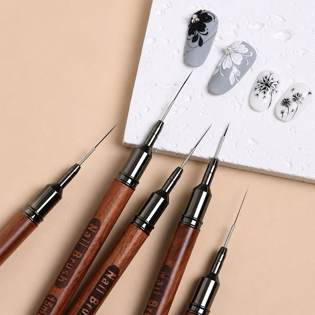 Cọ nét nail cán gỗ cao cấp - cọ lông chồn vẽ móng đủ size , vẽ hoa văn liner siêu nét