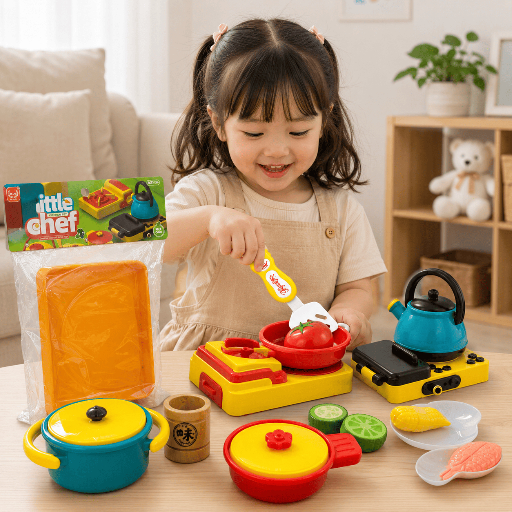 Bộ Đồ Chơi Nhà Bếp Mini Cho Bé, Bộ Nấu Ăn Đồ Chơi Kèm Nồi Chảo Dụng Cụ Nhà Bếp Cho Bé Trai Bé Gái