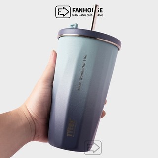 Ly giữ nhiệt Tyeso Wonder 600ml bình giữ nhiệt có ống hút inox 304 Fan House khắc tên tăng túi