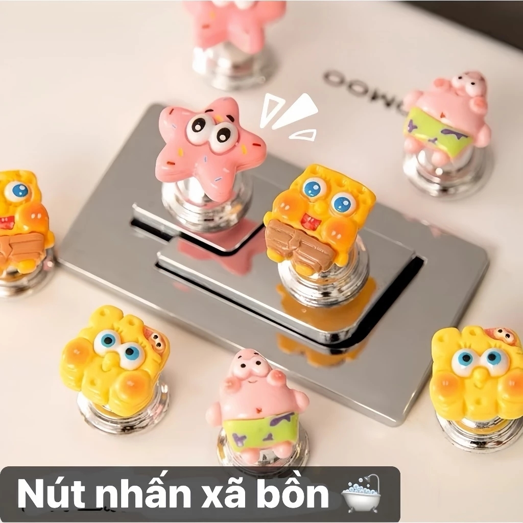 🌤️COD🌤️Spongebob Công Tắc Nhà Vệ Sinh Nút Tủ Tay Nắm Cửa Nhà Vệ Sinh Máy Bơm Nước Nắp Bấm Nút Trang Trí