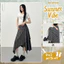 Chân váy caro dáng dài bất đối xứng màu xám phong cách vintage cá tính | KHAO Boutique