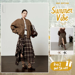 Chân váy kẻ sọc caro dáng chữ A tà bất đối xứng phong cách vintage retro | KHAO BOUTIQUE