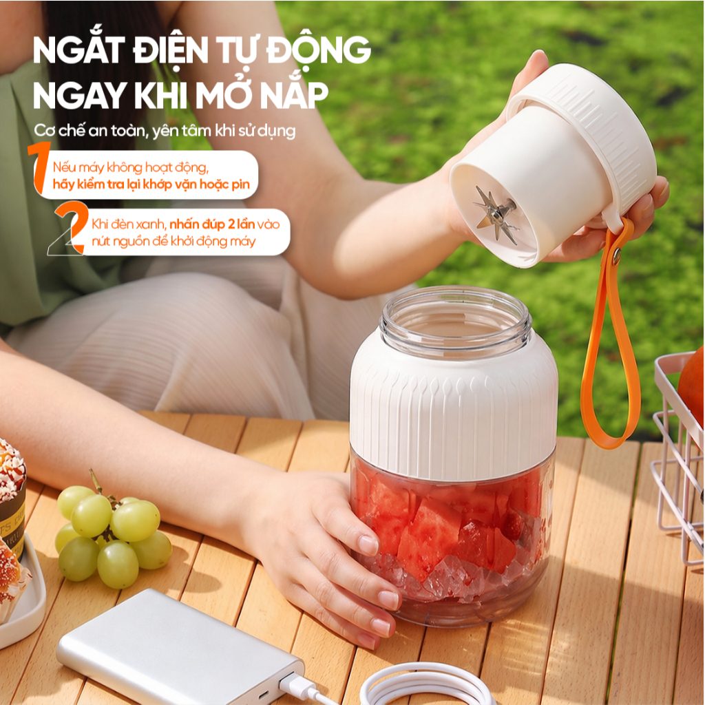 Máy xay cầm tay Mini 500ml LUHAN LIFE, Máy xay sinh tố cầm tay sạc tích điện, đa năng