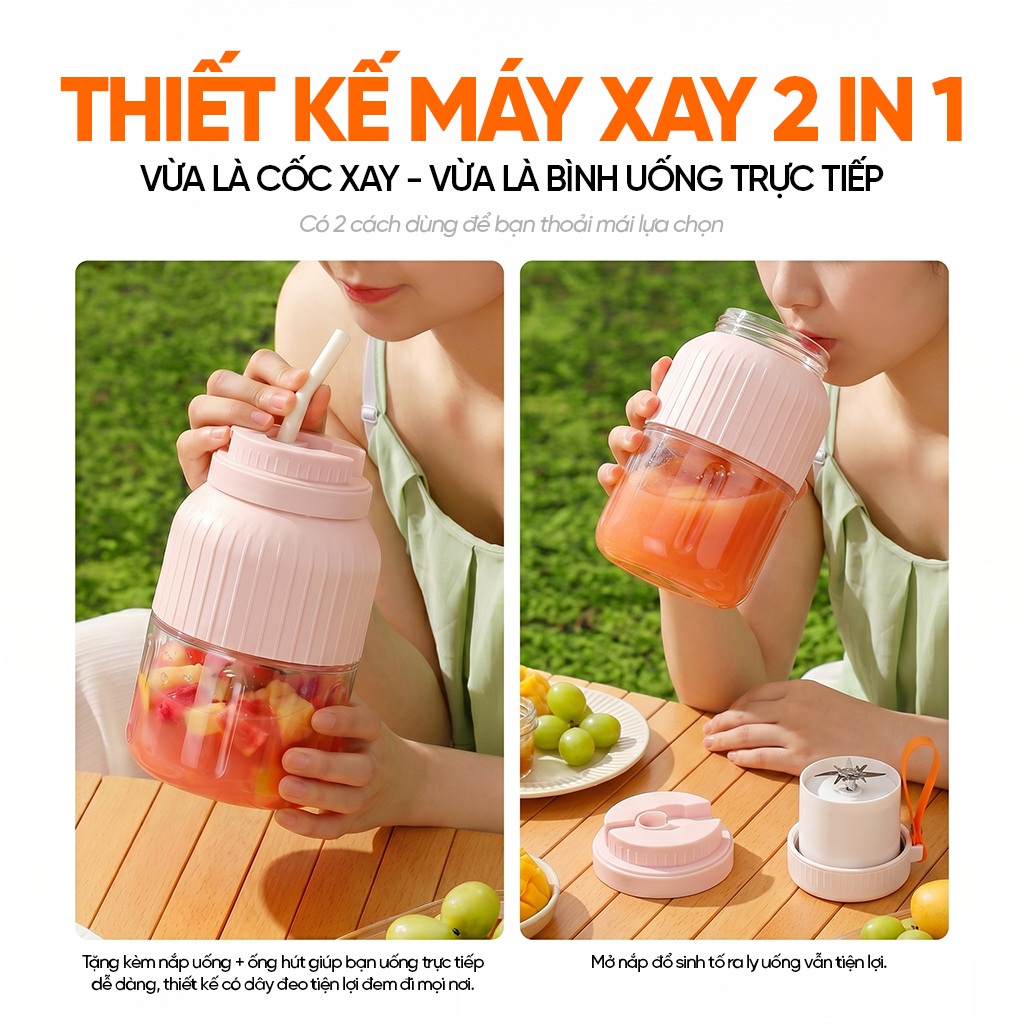 Máy xay cầm tay Mini 500ml LUHAN LIFE, Máy xay sinh tố cầm tay sạc tích điện, đa năng
