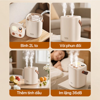 OOKAS Máy Xông 2L phun ẩm đôi siêu to, chạy êm, 3 chế độ, làm ẩm nhanh cho phòng ngủ, phòng khách