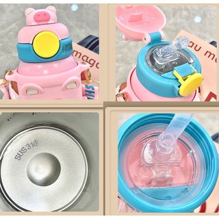 (giảm 50% tặng thêm cọ rửa)  Bình giữ nhiệt  nóng lạnh inox 316  hình thú có dây đeo chéo