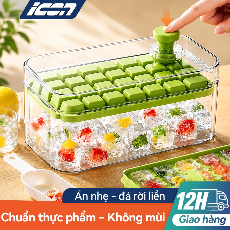 Khay Làm Đá ICON 2 Tầng 56 Viên Thông Minh-Nhấn Nút Lấy Đá Dễ Dàng-Chất Liệu Cấp Thực Phẩm An Toàn