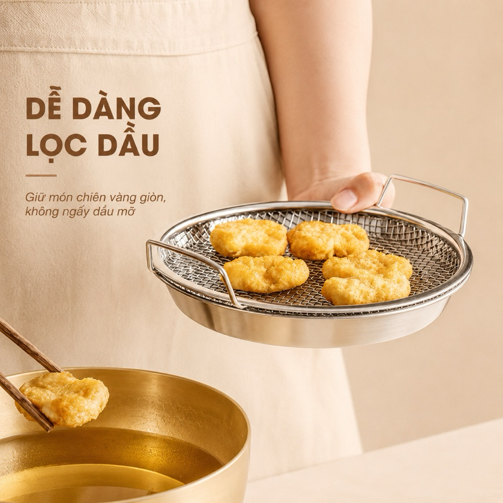 Khay Lọc Dầu Inox 304 Đa Năng Ráo Dầu Nhanh Size 20 22