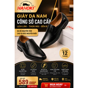 Giày Tây Nam ZH-2601 HAHOKI- Da Bò Nguyên Tấm - Đế Cao Su Đúc Nguyên Khối - Màu Đen - Size 38,39,40,41,42,43