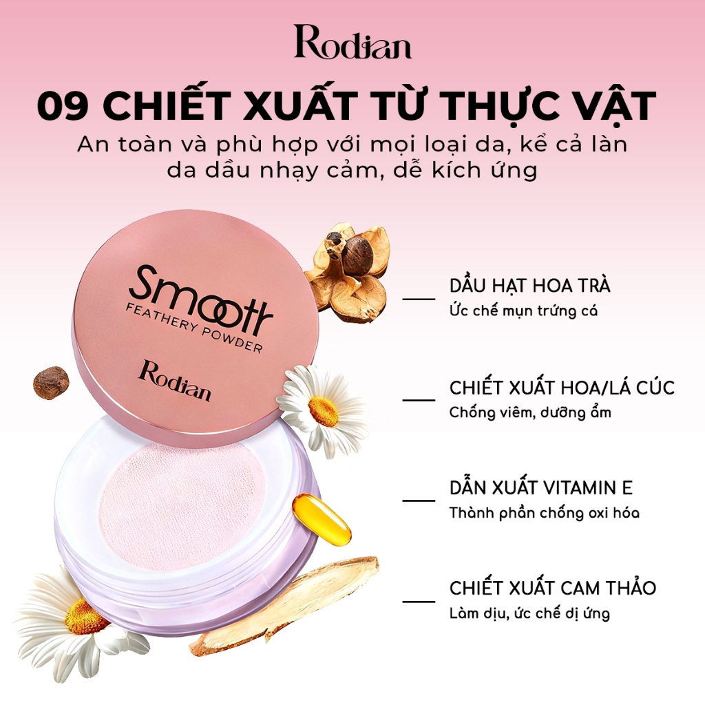 Phấn Phủ Kiềm Dầu Rodian Smooth Feathery Powder Chống Nước Và Che Phủ Bóng Dầu Cho Mặt 10g