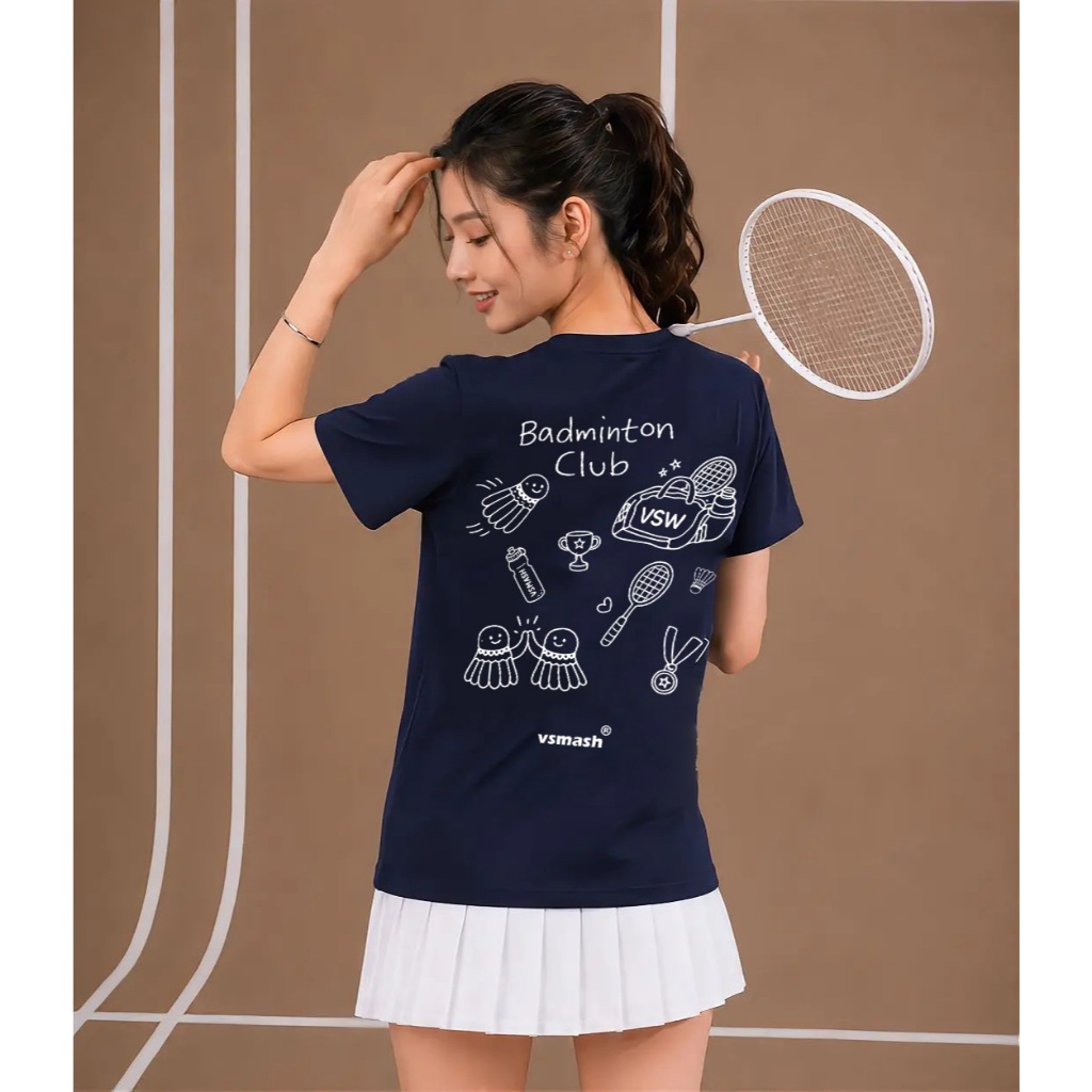 Áo Thun Thể Thao Unisex Cầu Lông Daily Doodle Icons – Nhanh Khô Thấm hút Co Giãn 4 Chiều Nhiều màu Gym Cầu lông