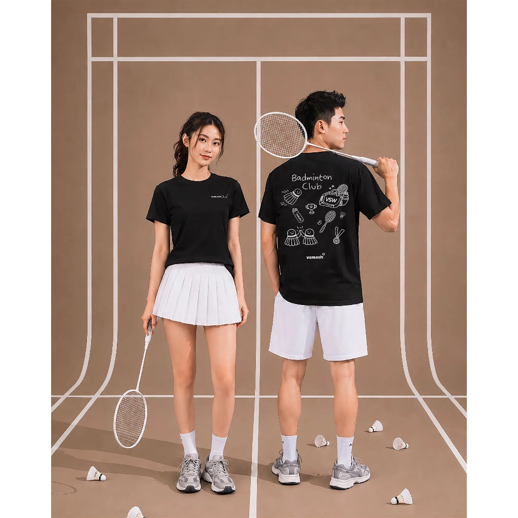 Áo Thun Thể Thao Cầu lông Nam Nữ in DOODLE ICONS Vsmash Sportwear, Vải Nhanh Khô Thấm Hút Tốt, Co giãn thoải mái