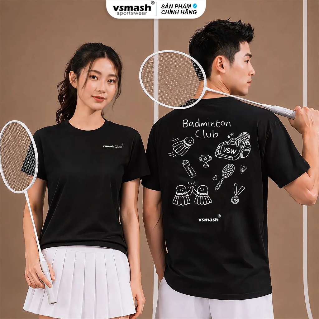 Áo Thun Thể Thao Unisex Cầu Lông Daily Doodle Icons – Nhanh Khô Thấm hút Co Giãn 4 Chiều Nhiều màu Gym Cầu lông