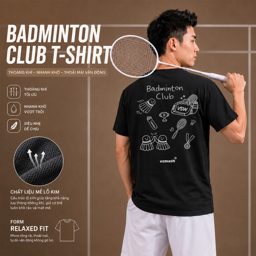 Áo Thun Thể Thao Unisex Cầu Lông Daily Doodle Icons – Nhanh Khô Thấm hút Co Giãn 4 Chiều Nhiều màu Gym Cầu lông
