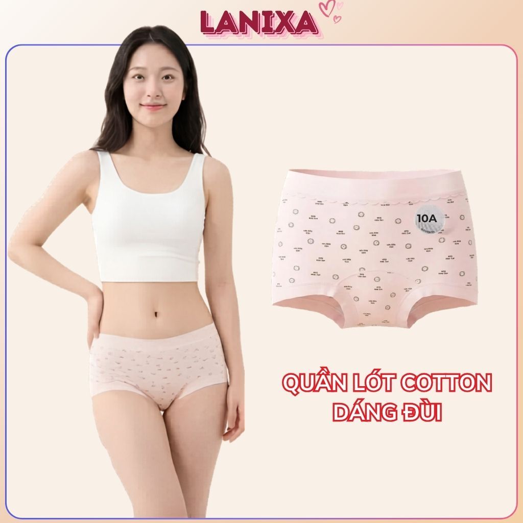 Quần lót nữ dáng đùi chất liệu cotton kháng khuẩn, Quần boxer họa tiết cute dễ thương LANIXA L6005