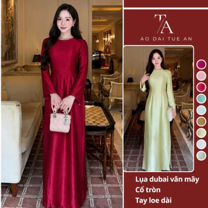 Áo Dài Truyền Thống Lụa Vân Mây Cổ Tròn Tay Loe Dài Ôm Eo Tôn Dáng
