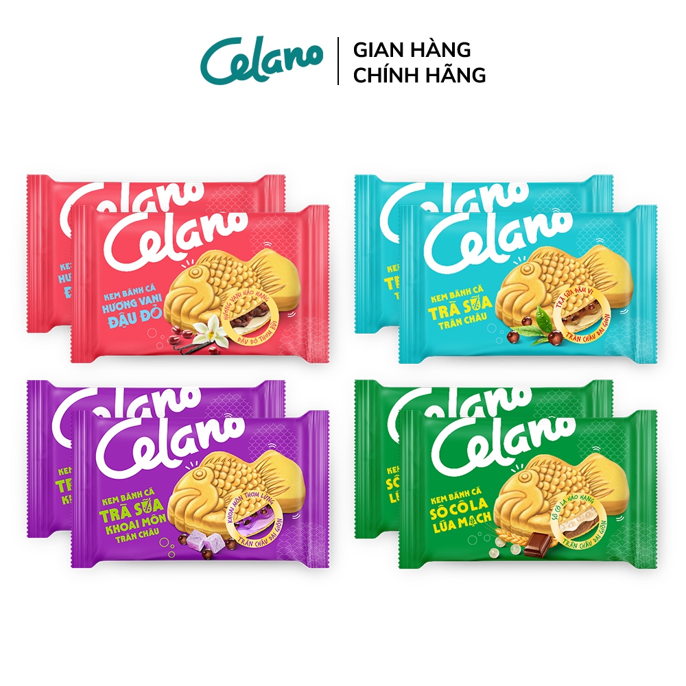 [Hỏa tốc HN/HCM] Combo kem bánh cá CELANO CÁ TỨ QUÝ (8 x 100ml) vị: Vani đậu đỏ, Trà sữa trân châu, Trà sữa khoai môn