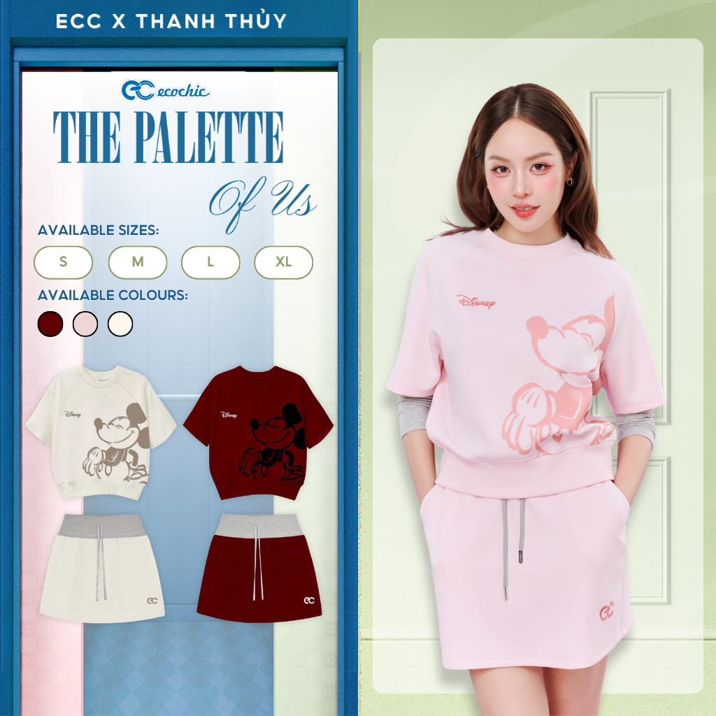 Set Chân Váy ECOCHIC Áo Tay Lỡ Chân Váy Cạp Chun Chính Hãng Bản Quyền Disney MICKEY COLLECTION SD005