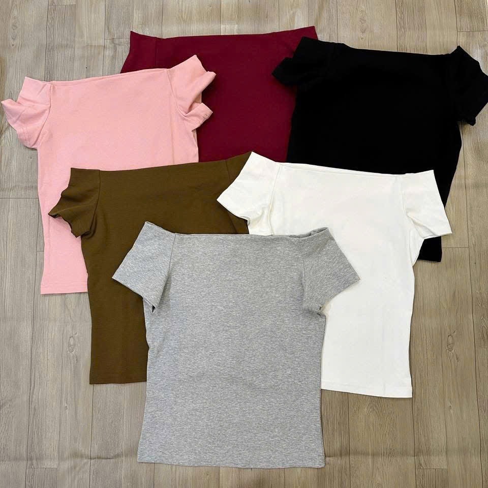 Áo Thun Nữ Trễ Vai OHANLY – Áo Croptop Ôm Body Tay Ngắn Chất Cotton Co Giãn Style Hàn Quốc