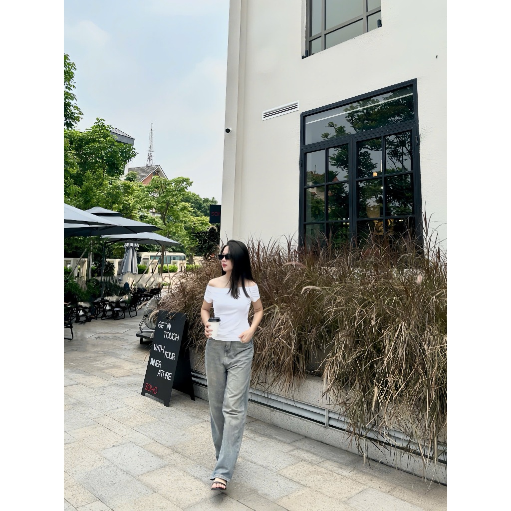 Áo Thun Nữ Trễ Vai OHANLY – Áo Croptop Ôm Body Tay Ngắn Chất Cotton Co Giãn Style Hàn Quốc