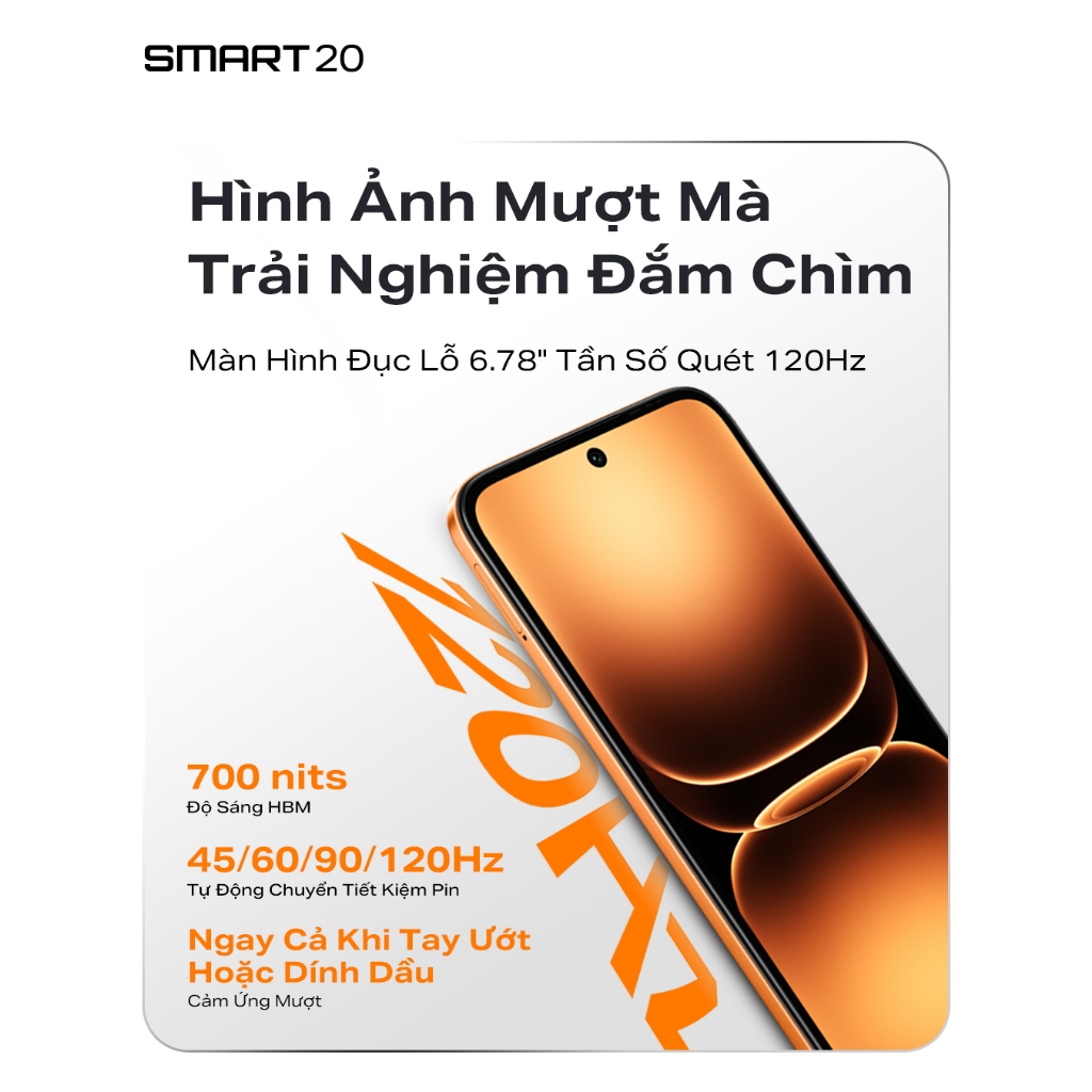 Điện thoại Infinix SMART 20 (4+4GB/128GB) | Màn hình 120Hz | Helio G81 Ultimate | Pin 5200mAh | BH 12T
