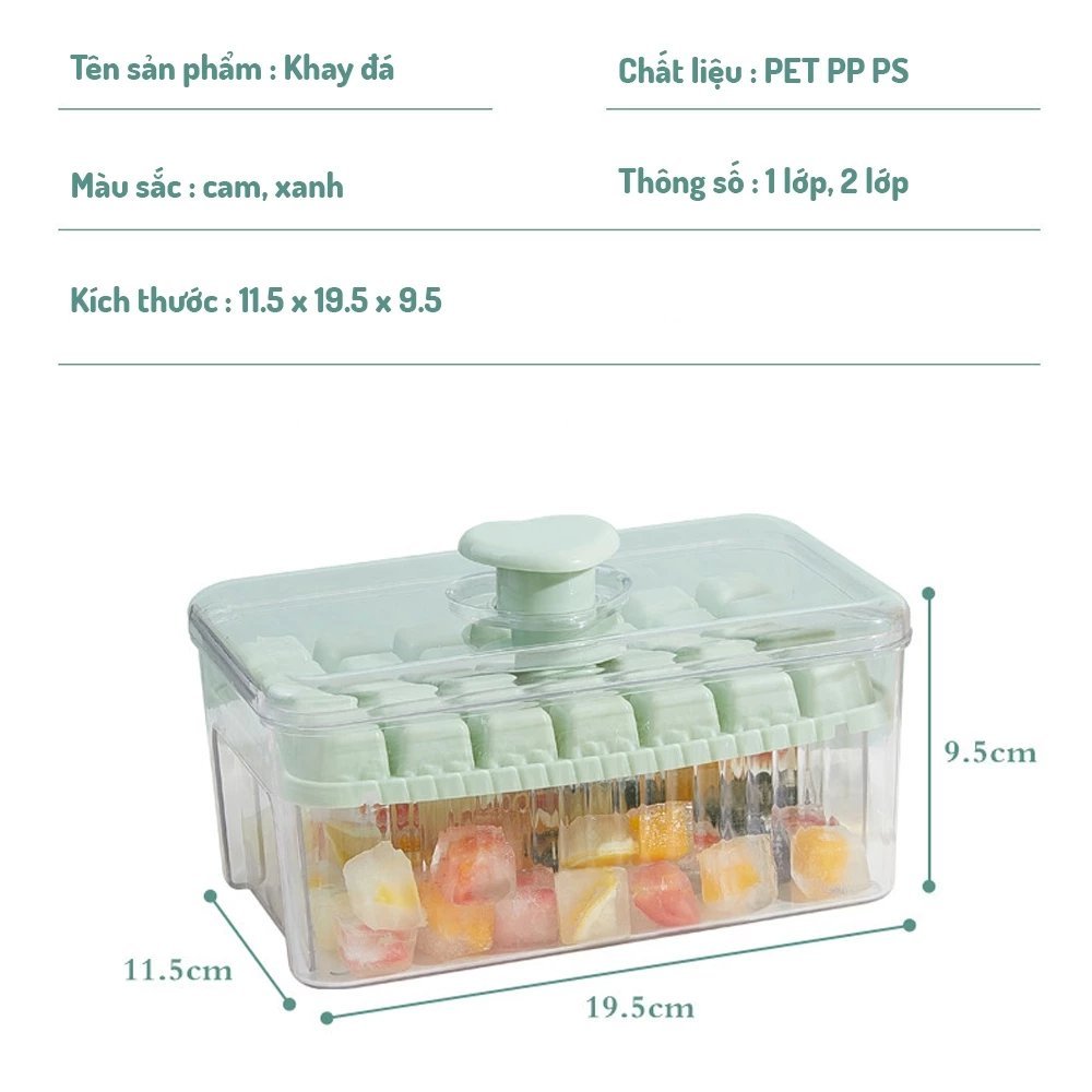 KHAY LÀM ĐÁ THÔNG MINH 2 TẦNG 56 Ô NHẤN NÚT LẤY ĐÁ TỰ ĐỘNG - Hộp Khay Làm Đá Viên Tách Đá Nhanh Cho Gia Đình