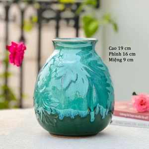 Lọ hoa gốm sứ Bát Tràng dáng vintage cao 19 cm decor trang trí để bàn đẹp, sang trọng