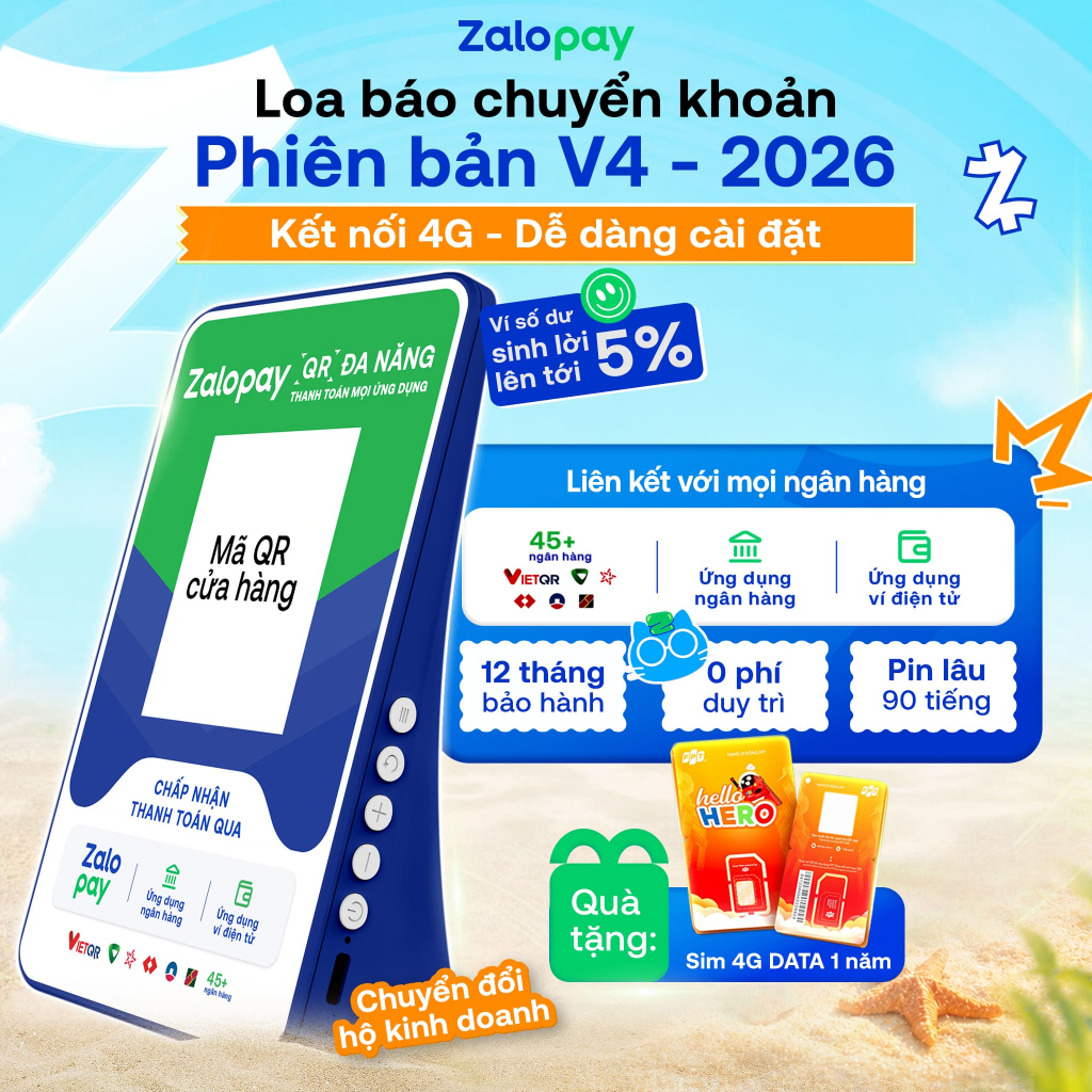 [Chính Hãng] Loa Thông Báo Chuyển Khoản - Zalopay Box V4 Bản Ưu Việt Sinh Lời Tự Động - Tặng Sim 4G