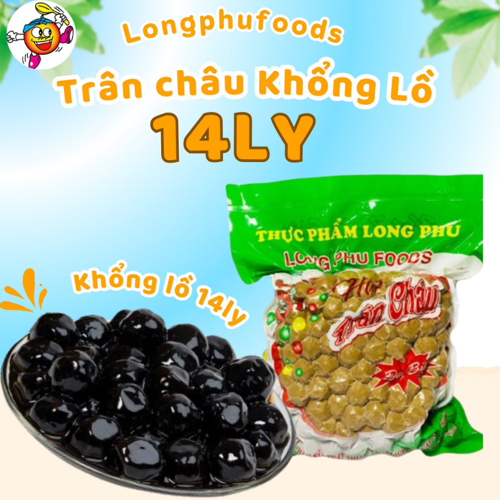 Trân Châu Đường Đen Đặc Biệt LONG PHÚ Size To 14 ly Gói 1kg - Topping Trà Sữa Milo Dầm