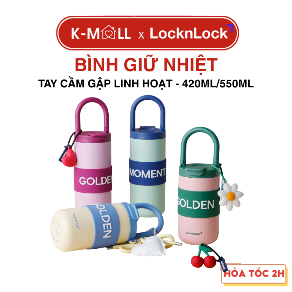 Bình Giữ Nhiệt LocknLock Fold Grip Tumbler LHC4435 420ML, LHC4436 550ML, Tay Cầm Gập - K-MALL