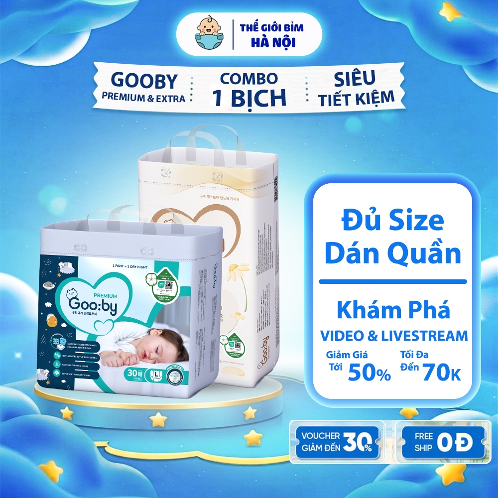 Tã/bỉm dán quần Gooby Ngày và Đêm mềm mại, an toàn, siêu thấm hút cho bé - thegioibimhanoi