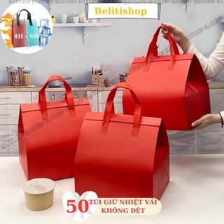 [CÓ SẴN] Lốc 50 túi giữ nhiệt size lớn 24x24cm Màu Đỏ Lót Nhôm Đựng Hộp Bánh Kem, Ly Trà Sữa, Hộp Cơm Chống Thấm