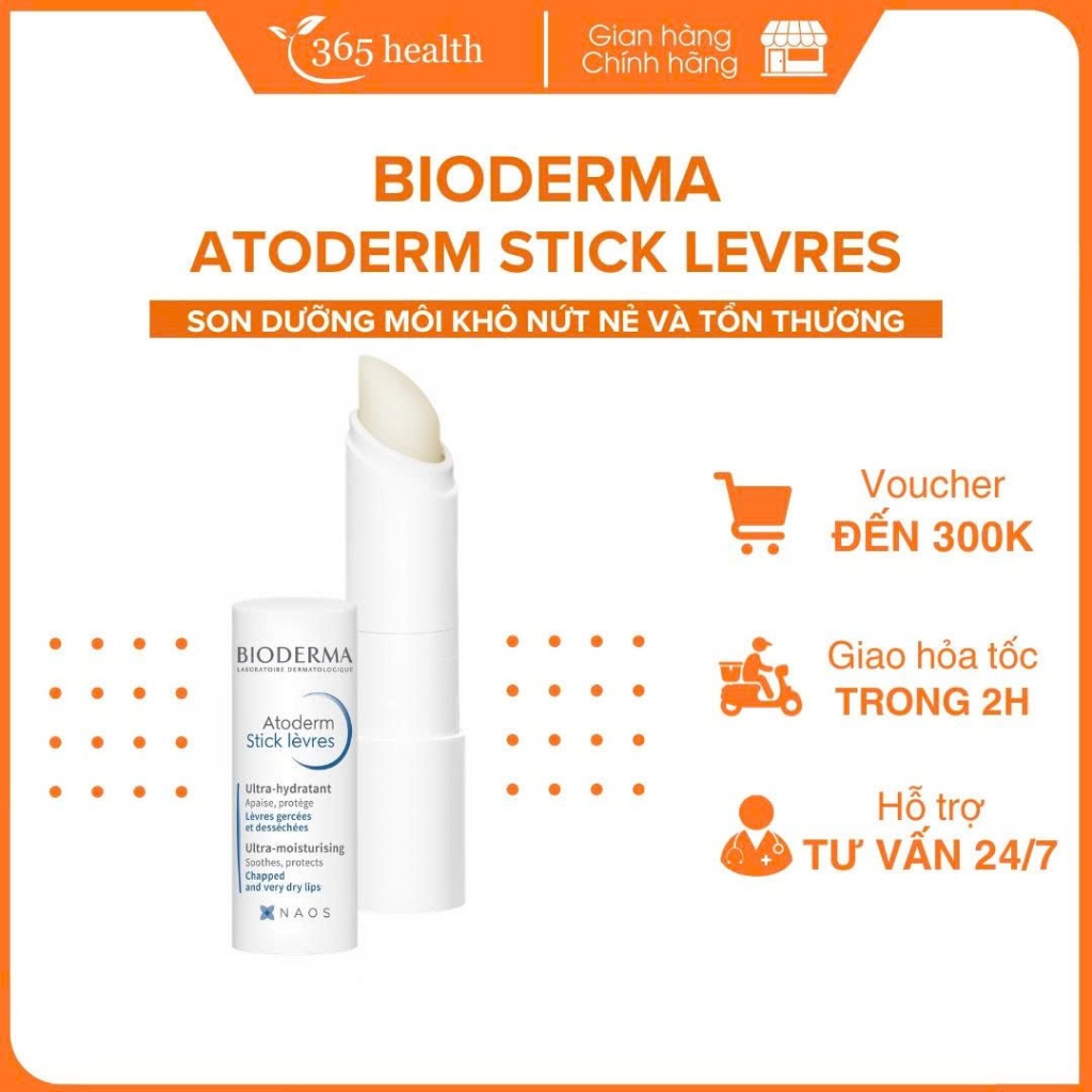 Son dưỡng môi Bioderma Atoderm Levres dưỡng ẩm làm mềm và ngừa thâm môi