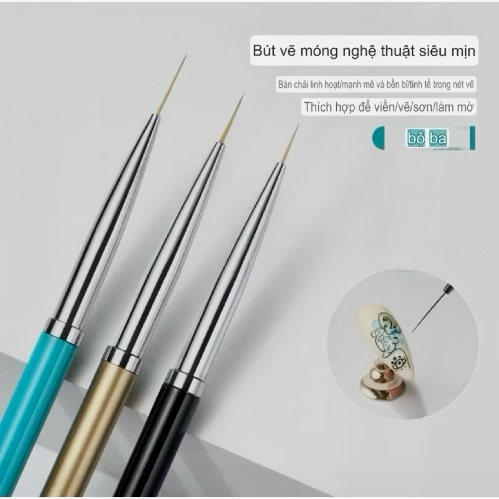 Bộ cọ 3 cây vẽ móng nhiều kích thước - set cọ 3 cây BEAUTY Artis