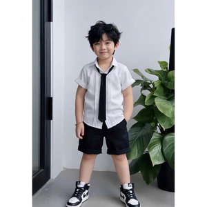 set sơmi trơn cao cấp phối xếp ly siêu sang cho bé trai 10kg-54kg